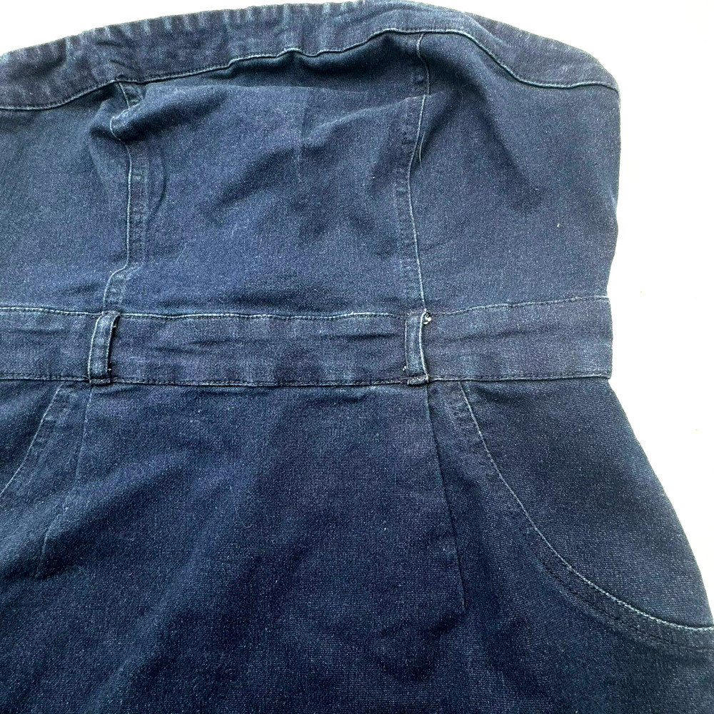 7TH‎ & HUDSON Medium Strapless Stretch Denim Dress Dark Wash Knee Length Midi